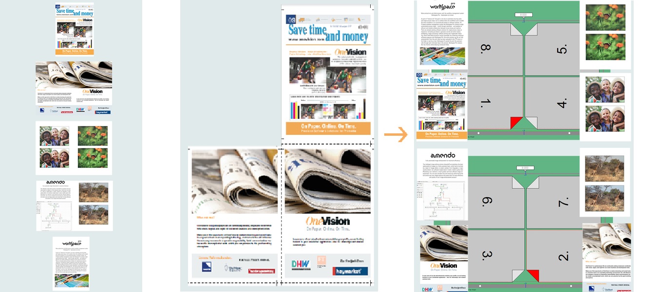 Cut spreads. Proceso. Original, páginas cortadas, imposición final